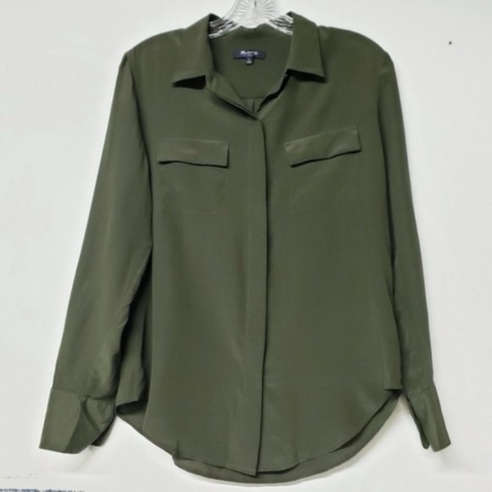 Madewell 100% Silk Olive Green Women's Blouse size M
